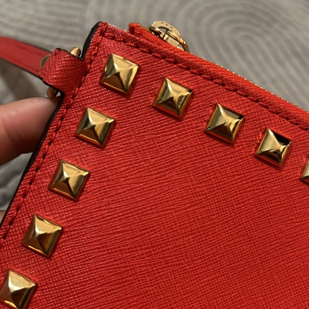 NWOT Michael Kors Red Studded Wristlet Clutch - Picture 7 of 14